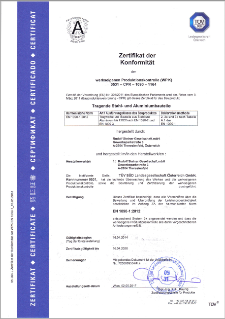 Steiner Stahlbau Zertifizierung